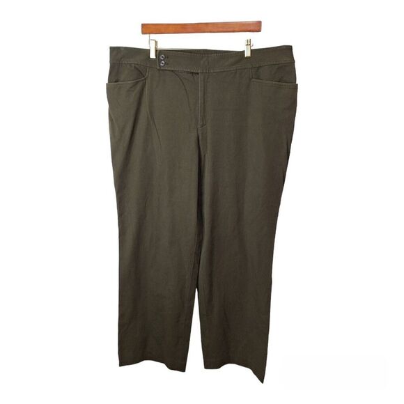 Chaps Womens Size 20W Olive Green Straight Wide Leg Pants Classic Pockets Casual - Picture 1 of 11